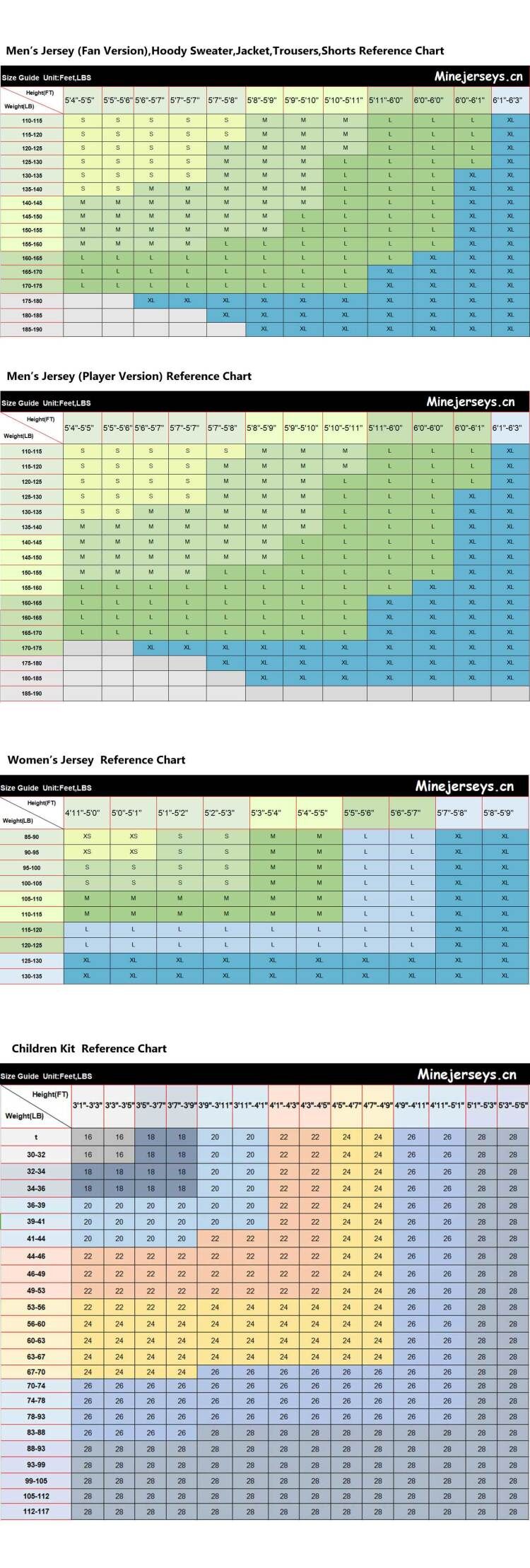 Custom Youth Soccer Jersey Size Chart