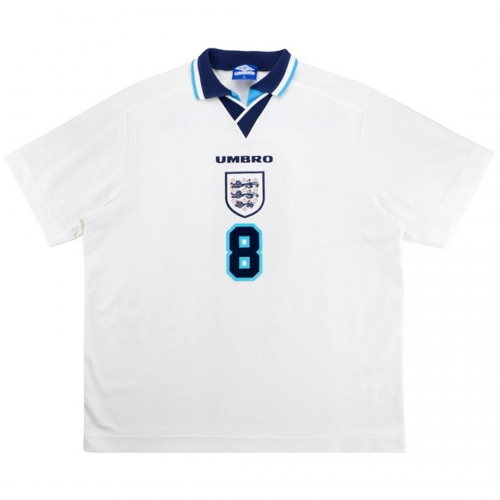 GASCOIGNE #8 England Retro Jersey Home Euro Cup 1996