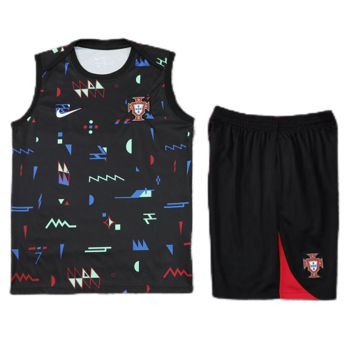 Portugal Pre-Match Sleeveless Kit (Top+Shorts) Black Euro 2024