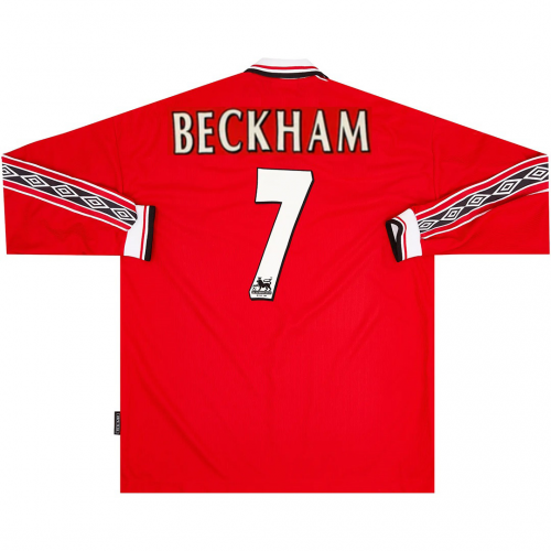 Beckham #7 Retro Manchester United Home Sleeve Sleeve Jersey 1998/00